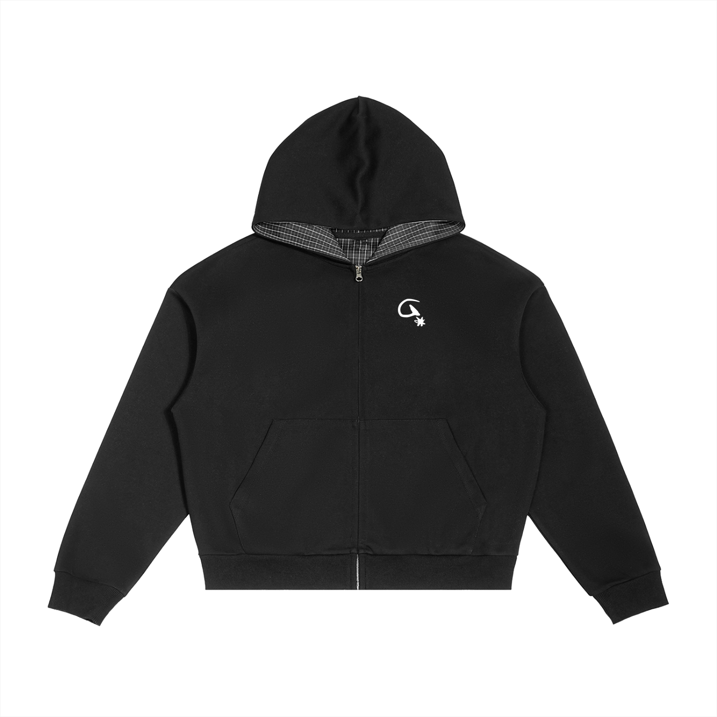 G-Wear Crude Contrast Plaid Unisex Zip Hoodie